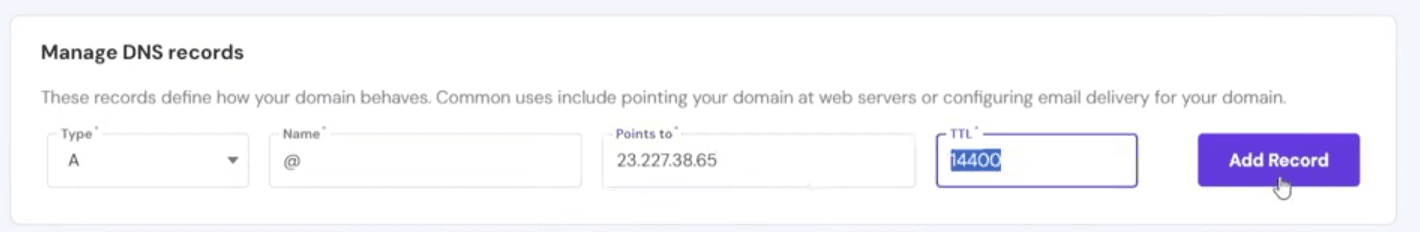 Adding A record in Hostinger