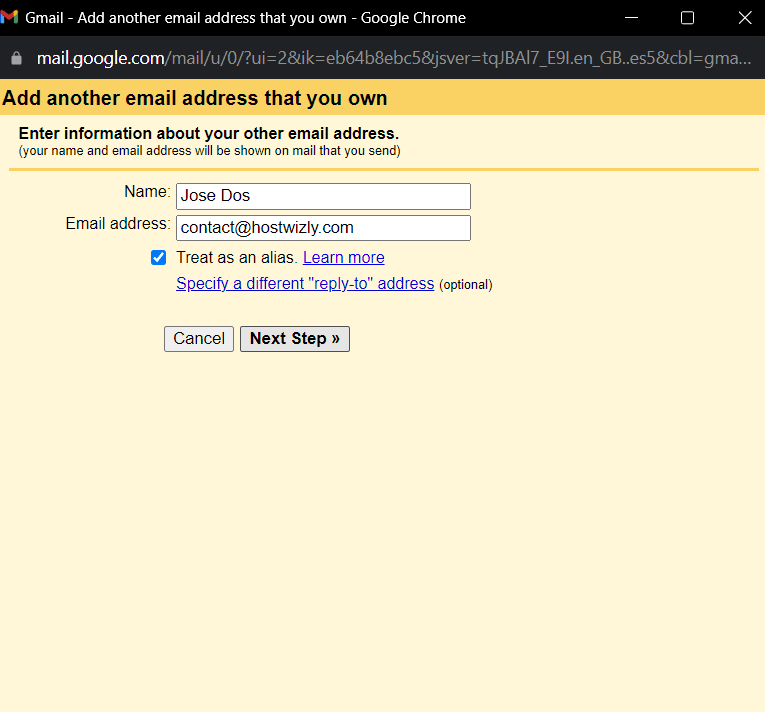 Configuring hostinger email sending in gmail step 1