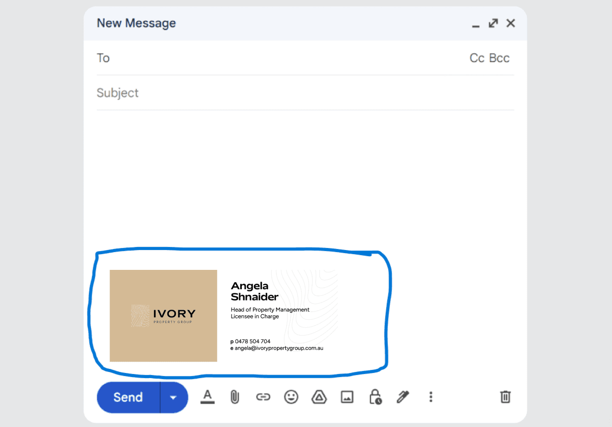Professional email signature example layout