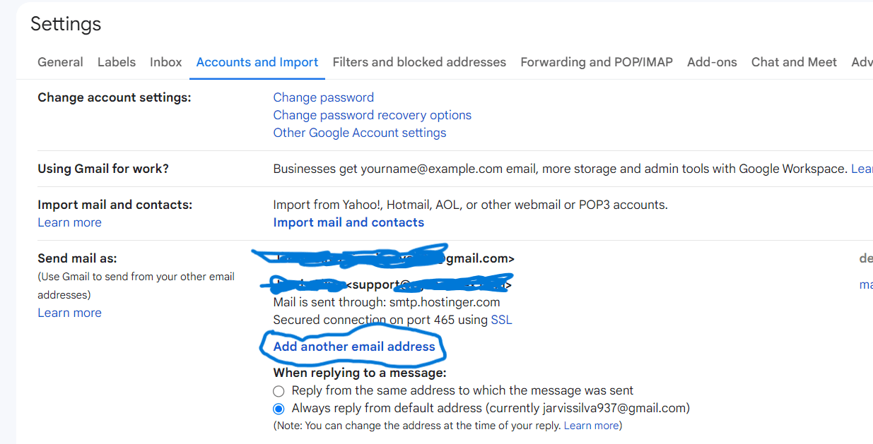 Gmail add send email settings