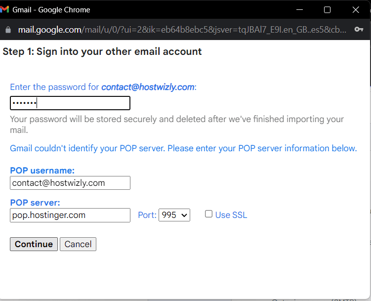 Gmail recieving hostinger mails configuration step 2