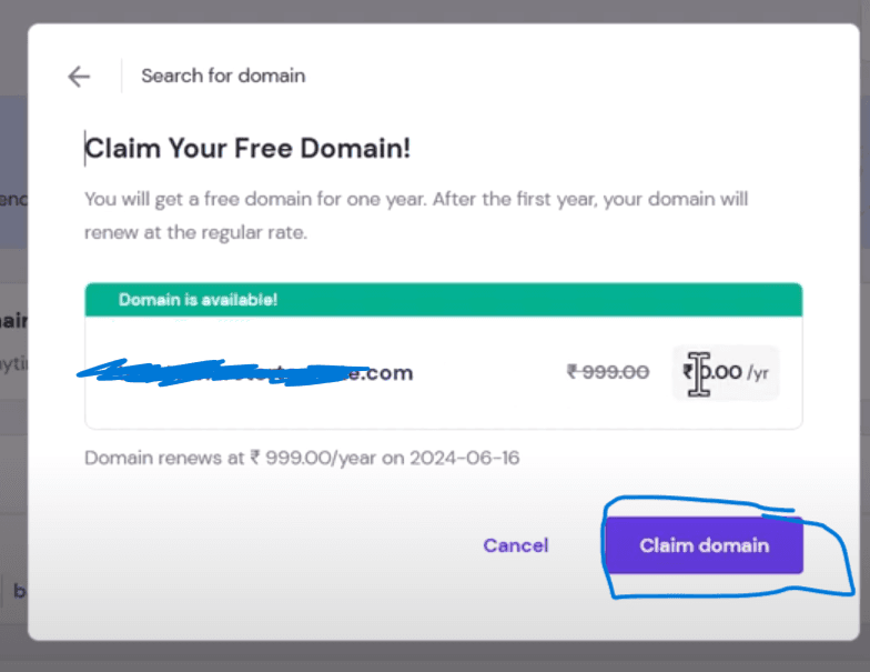 hostinger claim free domain