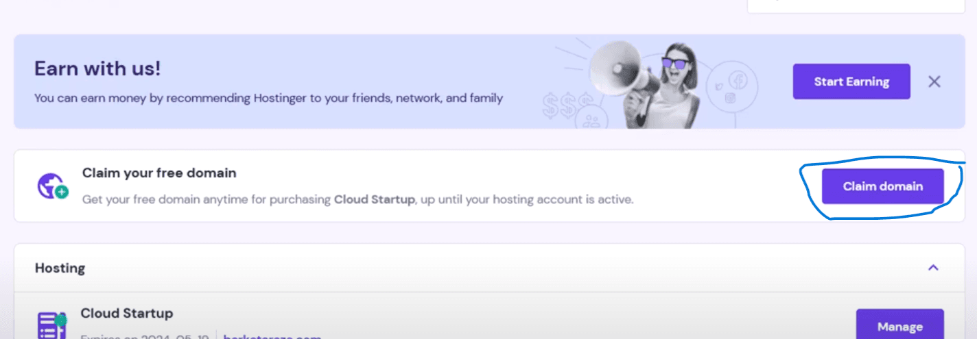 hostinger claim free domain