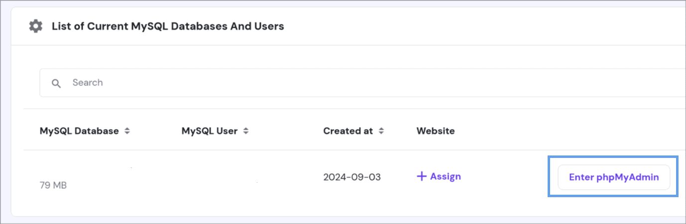 Hostinger databases page