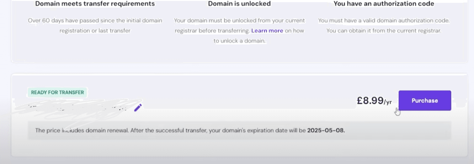 Hostinger domain transfer purchase