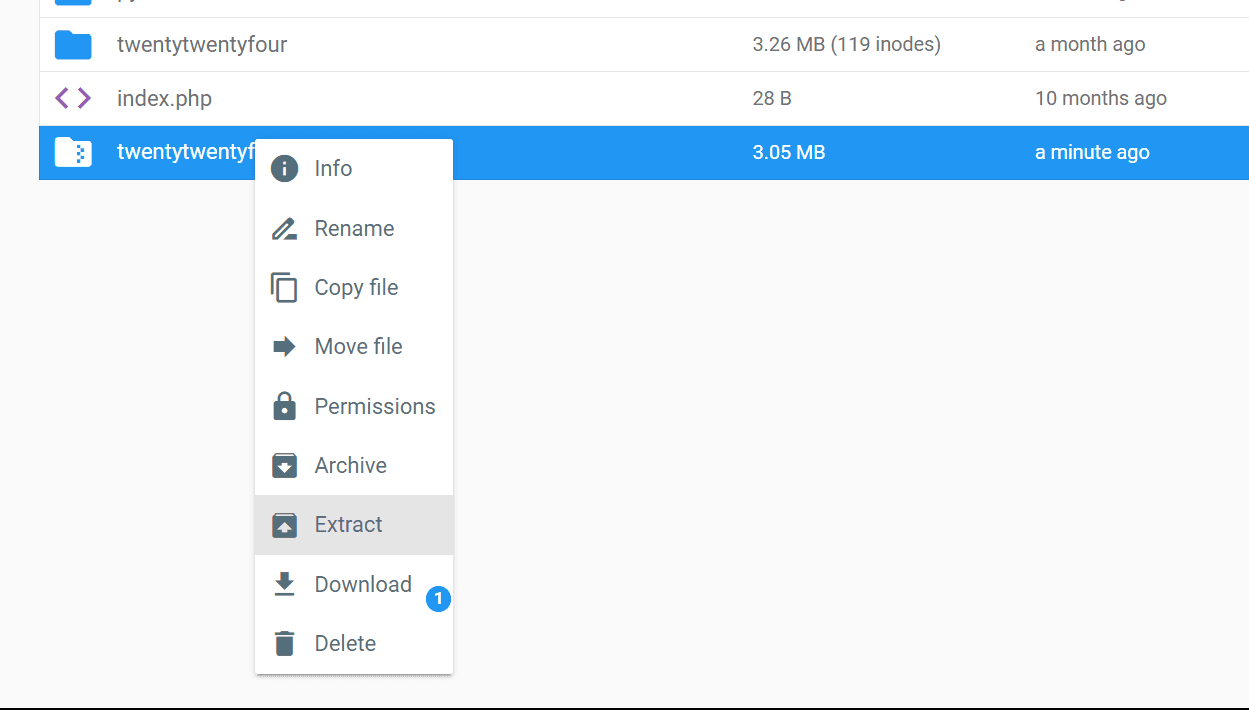 Hostinger file manager extract option