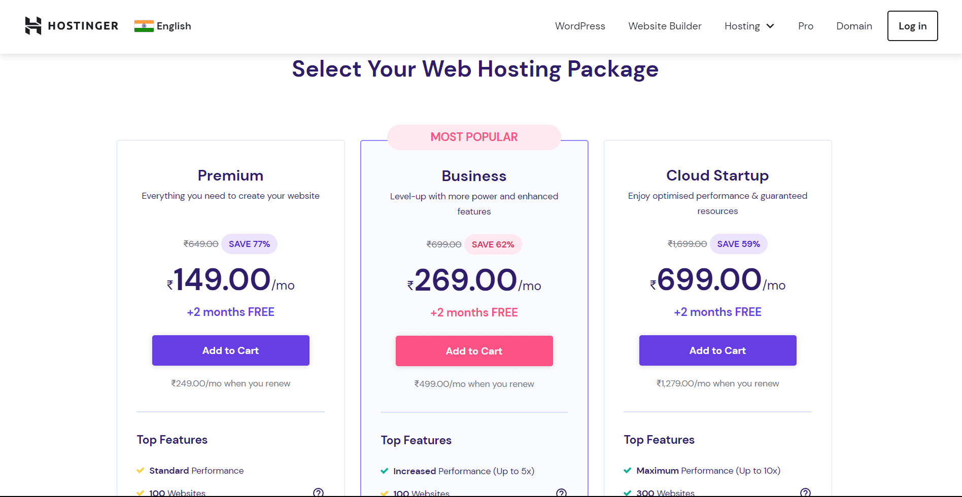 Hostinger india pricing