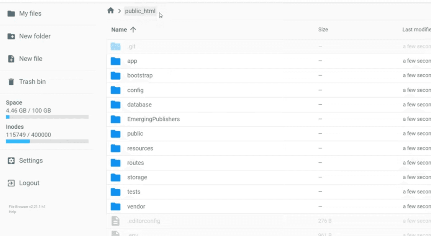 Hostinger laravel files in file manager