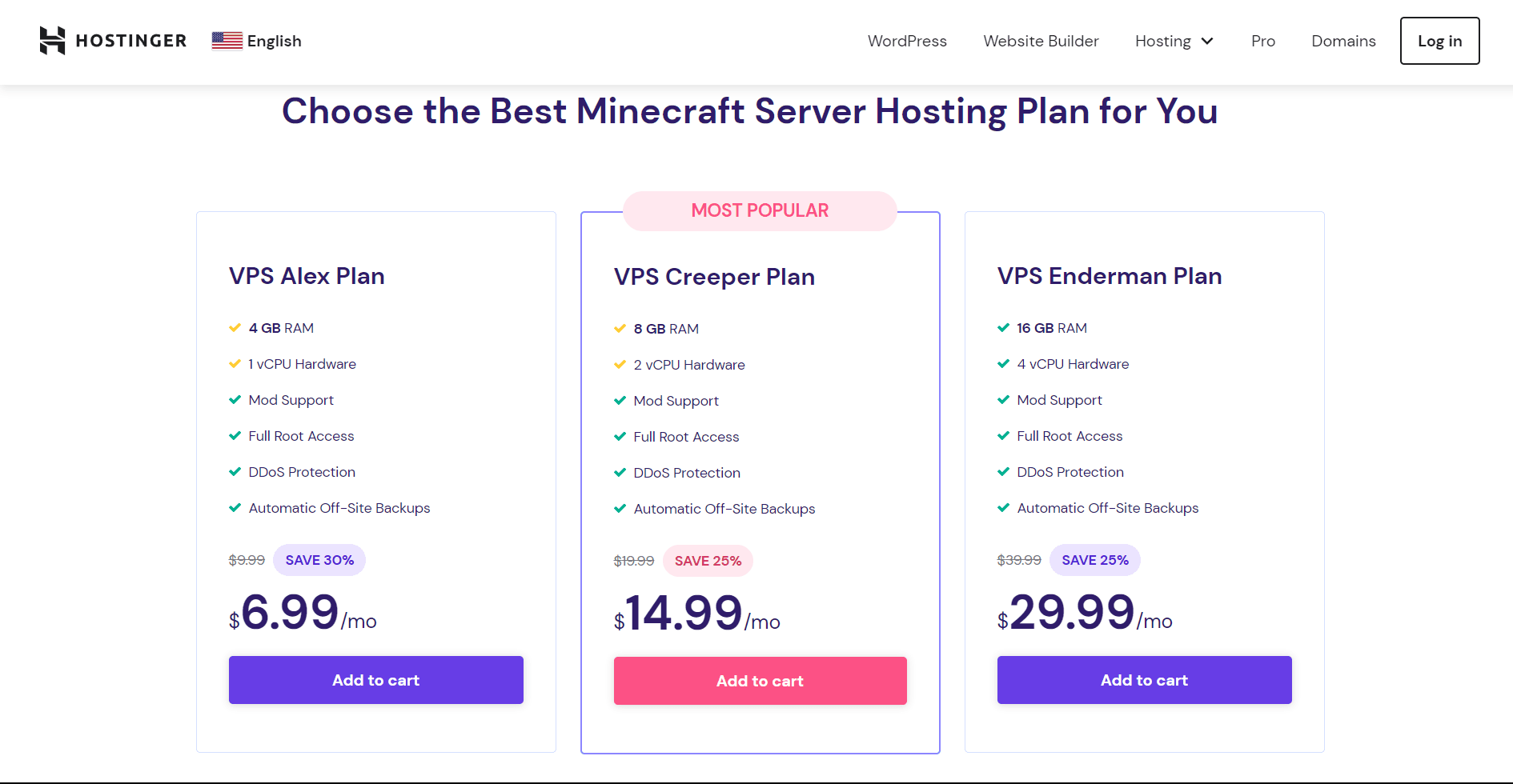 Hostinger minecraft server plans