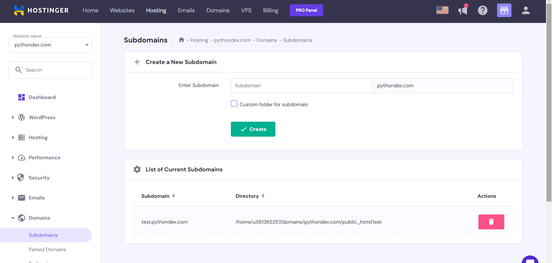 Hostinger subdomains