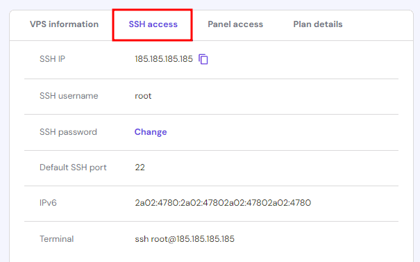 Hostinger vps ssh details