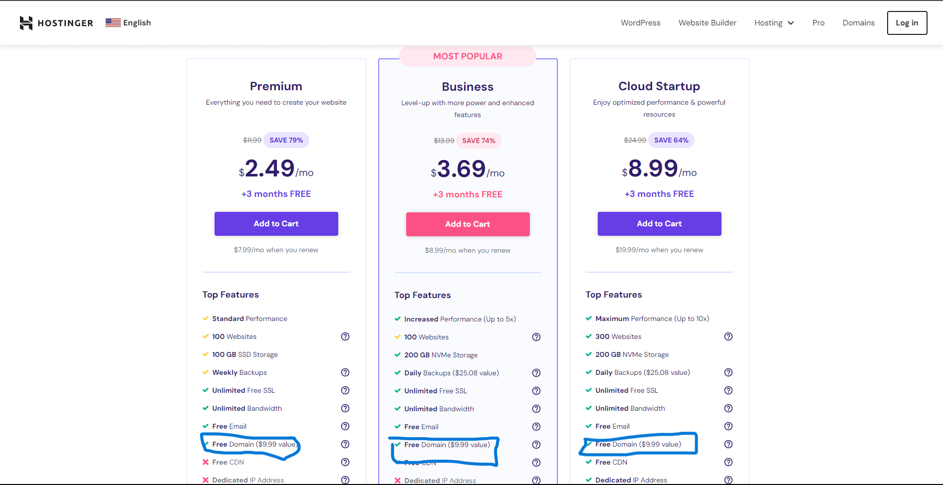 Hostinger web hosting plans