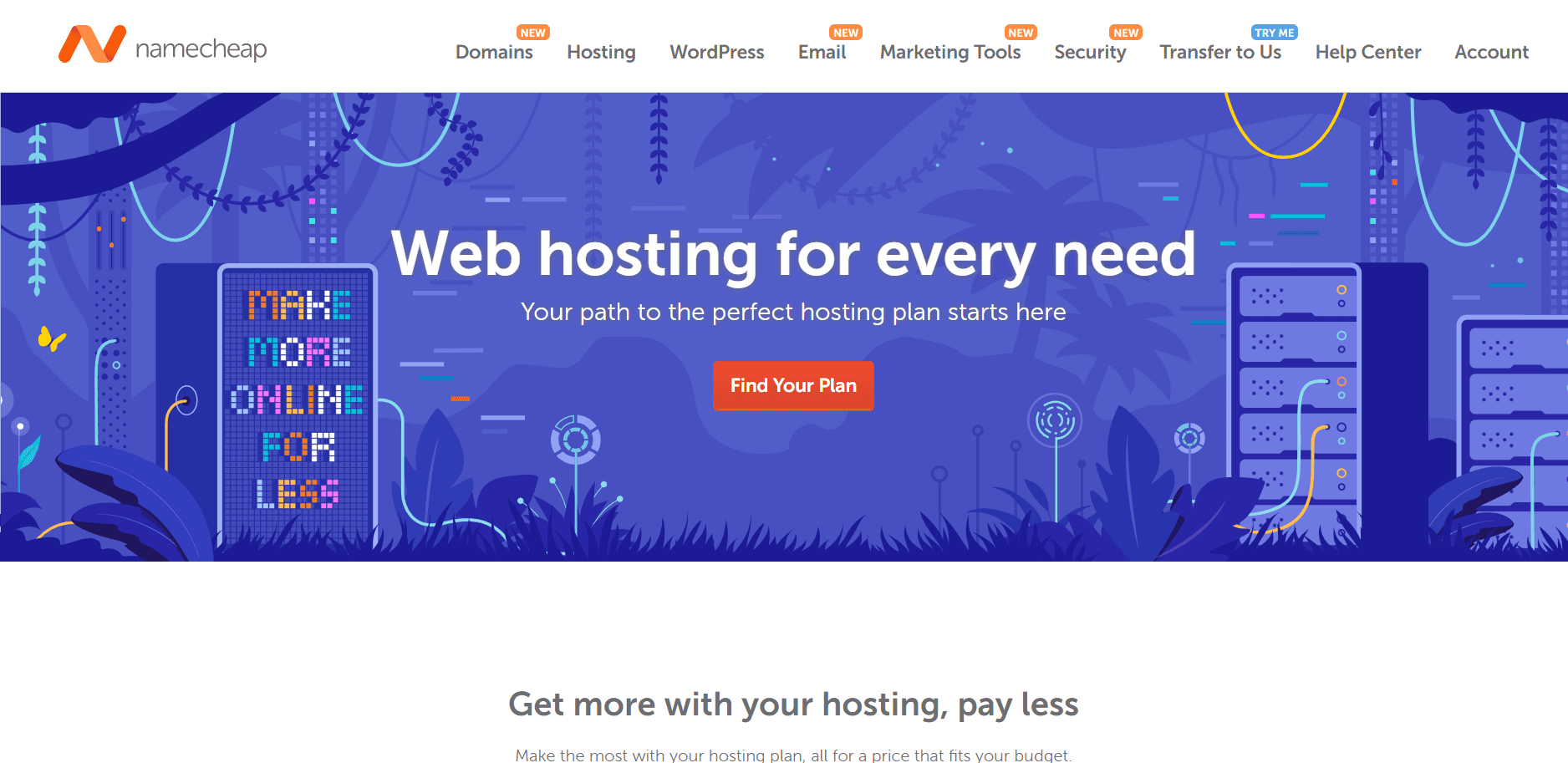 namecheap web hosting page