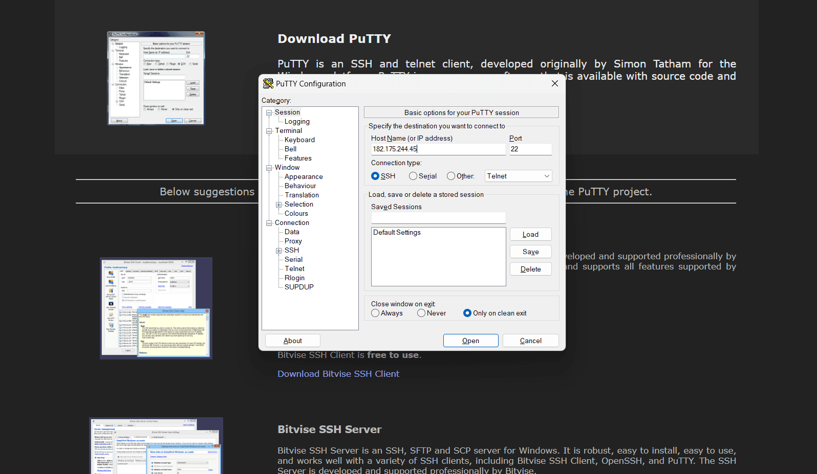 Putty Connection