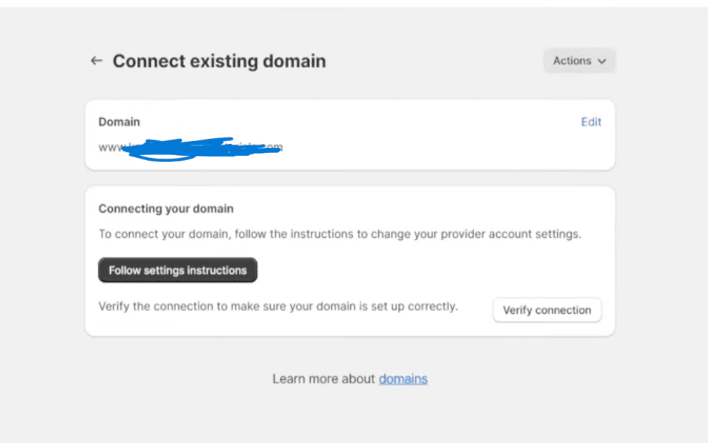 Shopify domain connection step 2