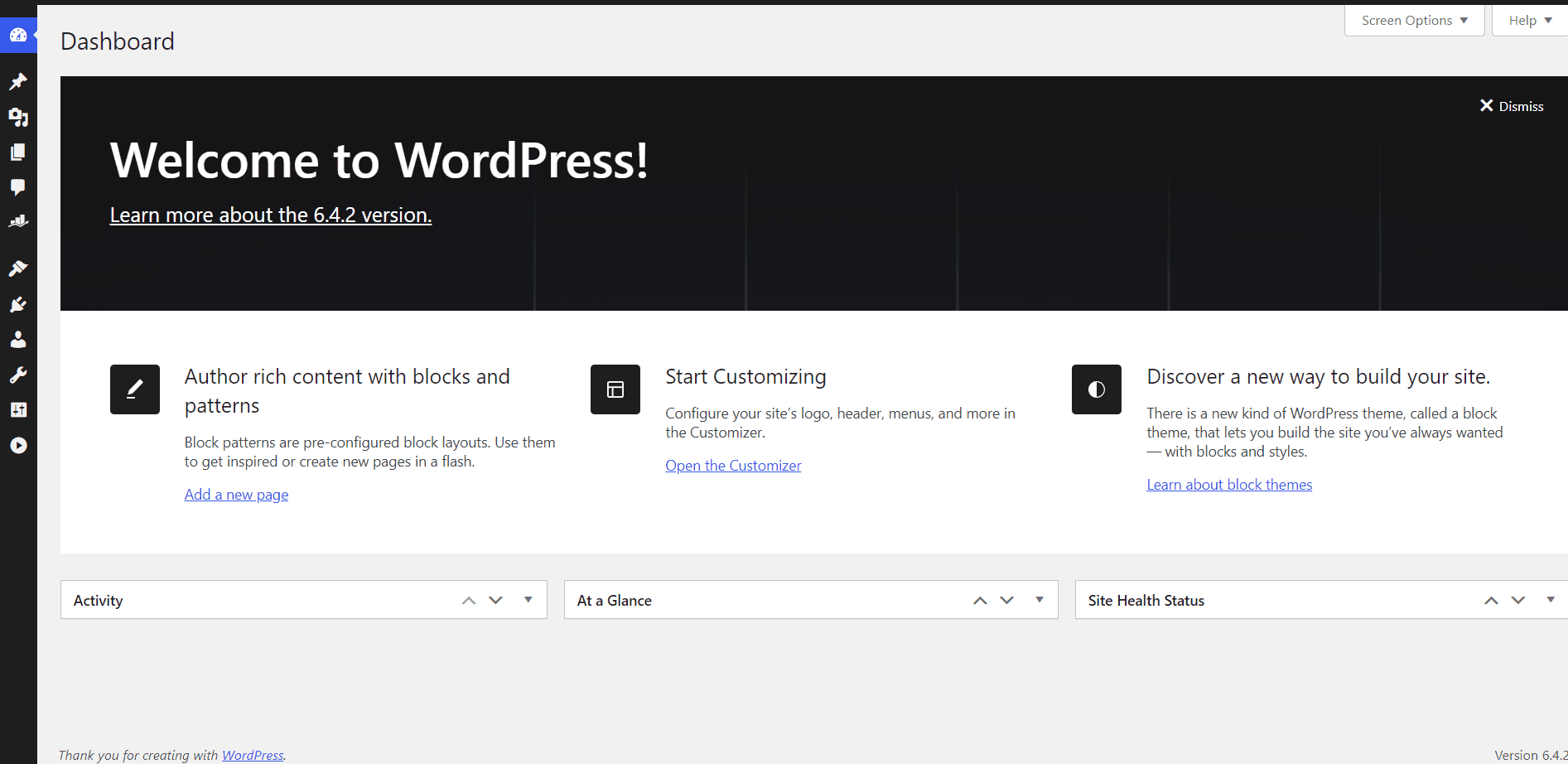 Wordpress dashboard