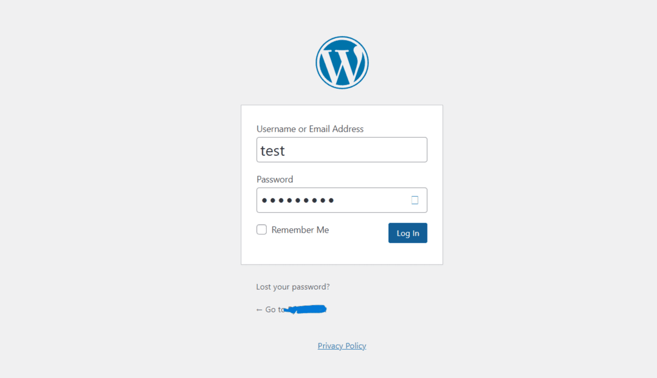 Wordpress login page