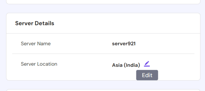 Hostinger server location edit button in hPanel